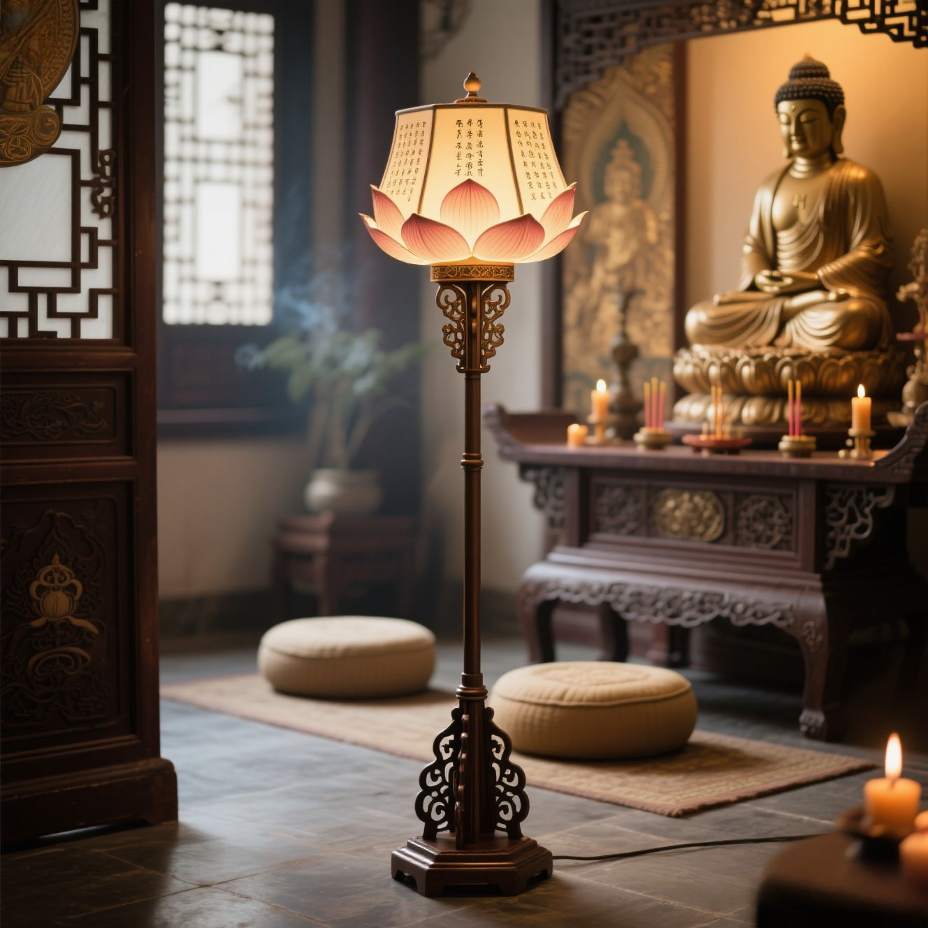 新中式落地灯中式灯古典落地灯手绘仿古宫灯寺庙佛堂实木茶楼客厅