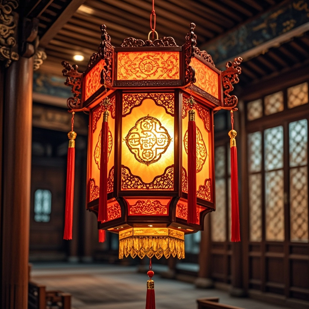 中式仿古实木吊灯六角寺庙祠堂宫灯复古饭店茶楼酒店祠堂文旅宫灯