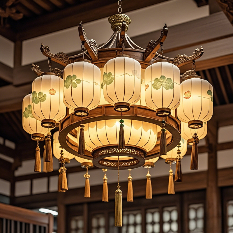 寺庙寺院佛堂荷花大吊灯宫殿佛前东南亚古建筑庙宇教堂莲花复古灯